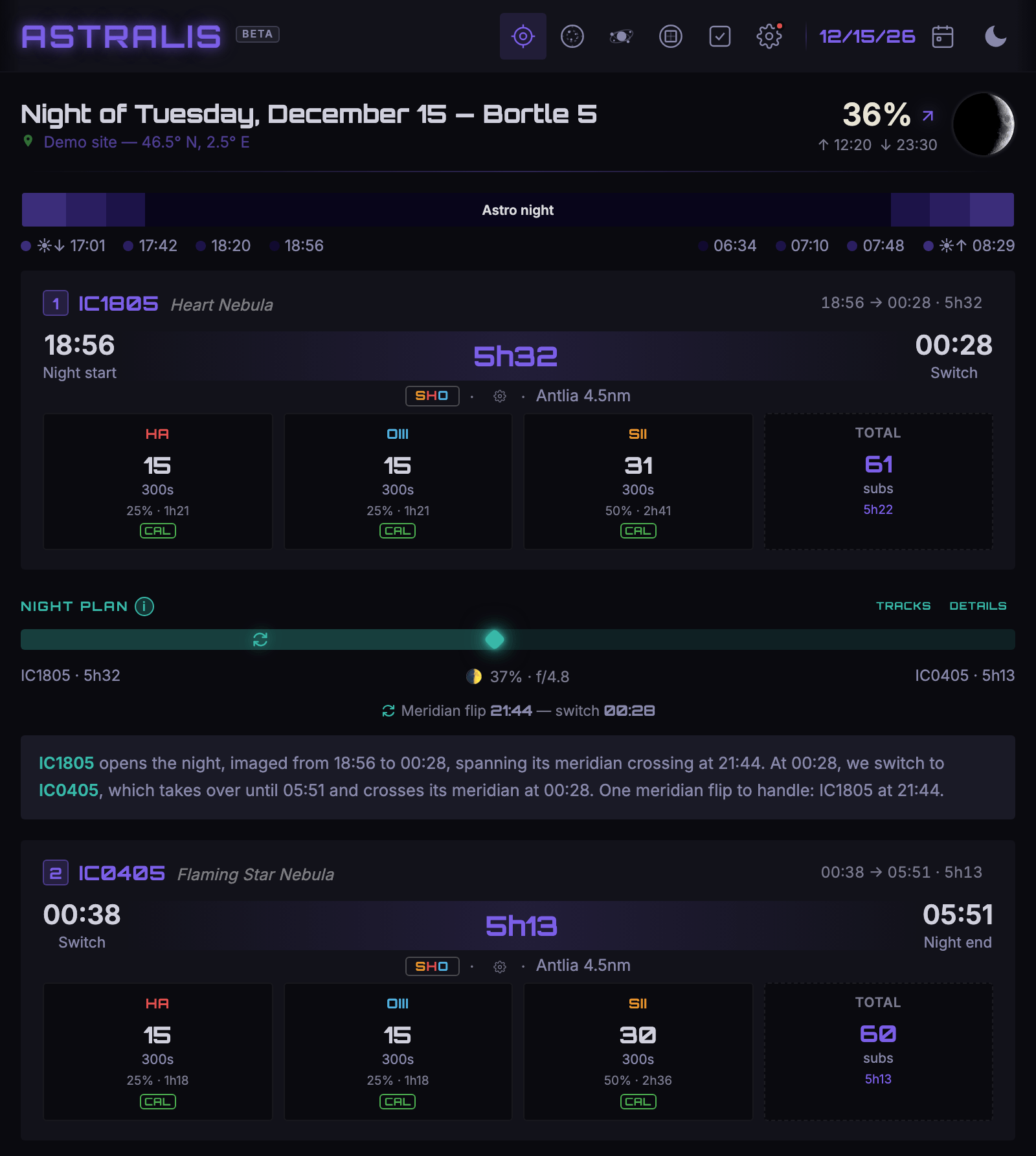 Astralis night plan: two targets back to back with a meridian flip