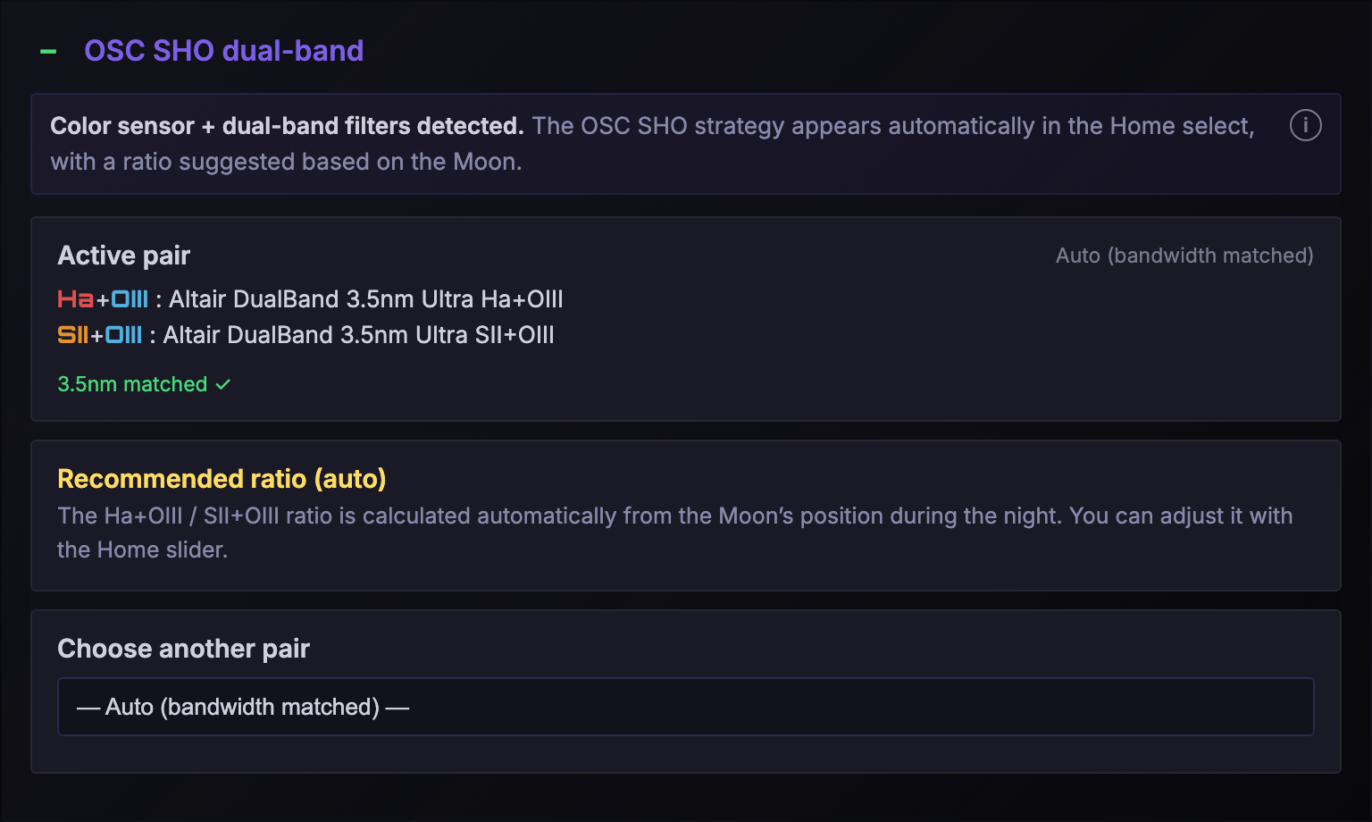 Settings: OSC SHO dual-band