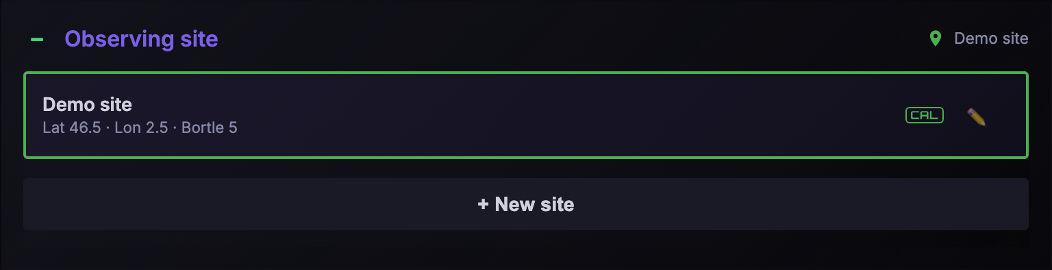 Settings: observing site