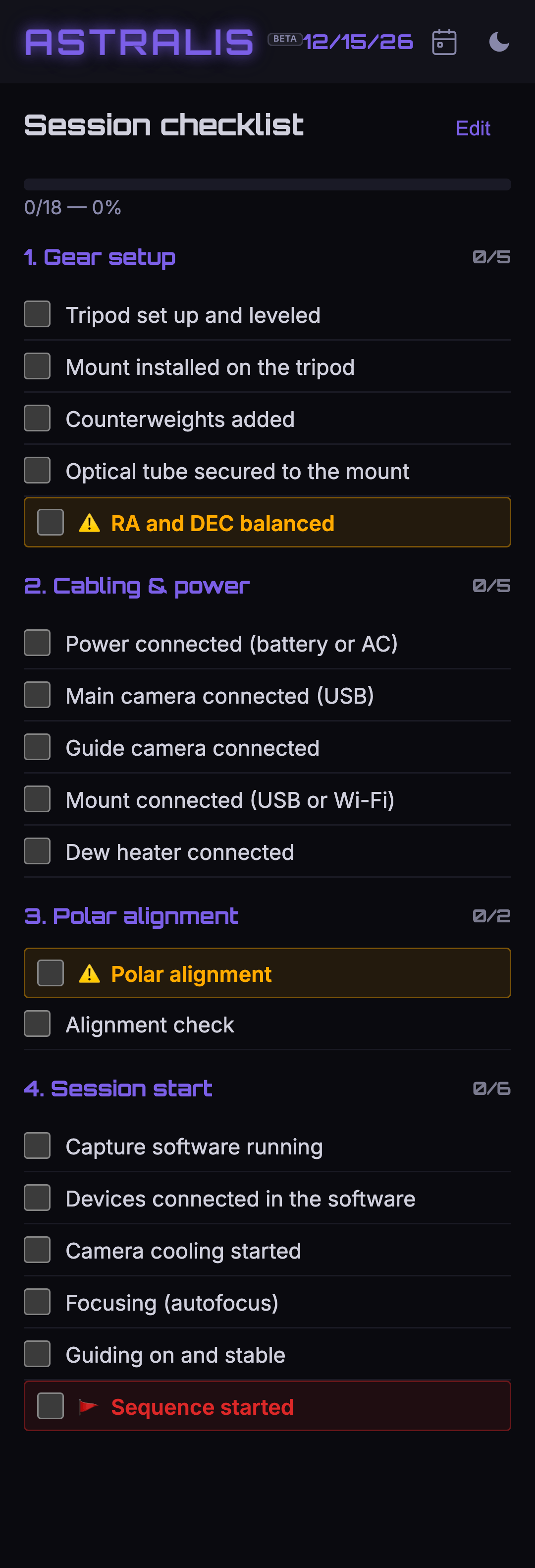 Checklist on mobile