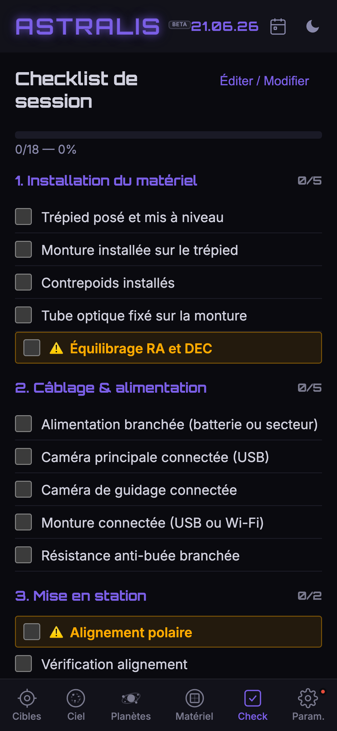 Checklist sur mobile