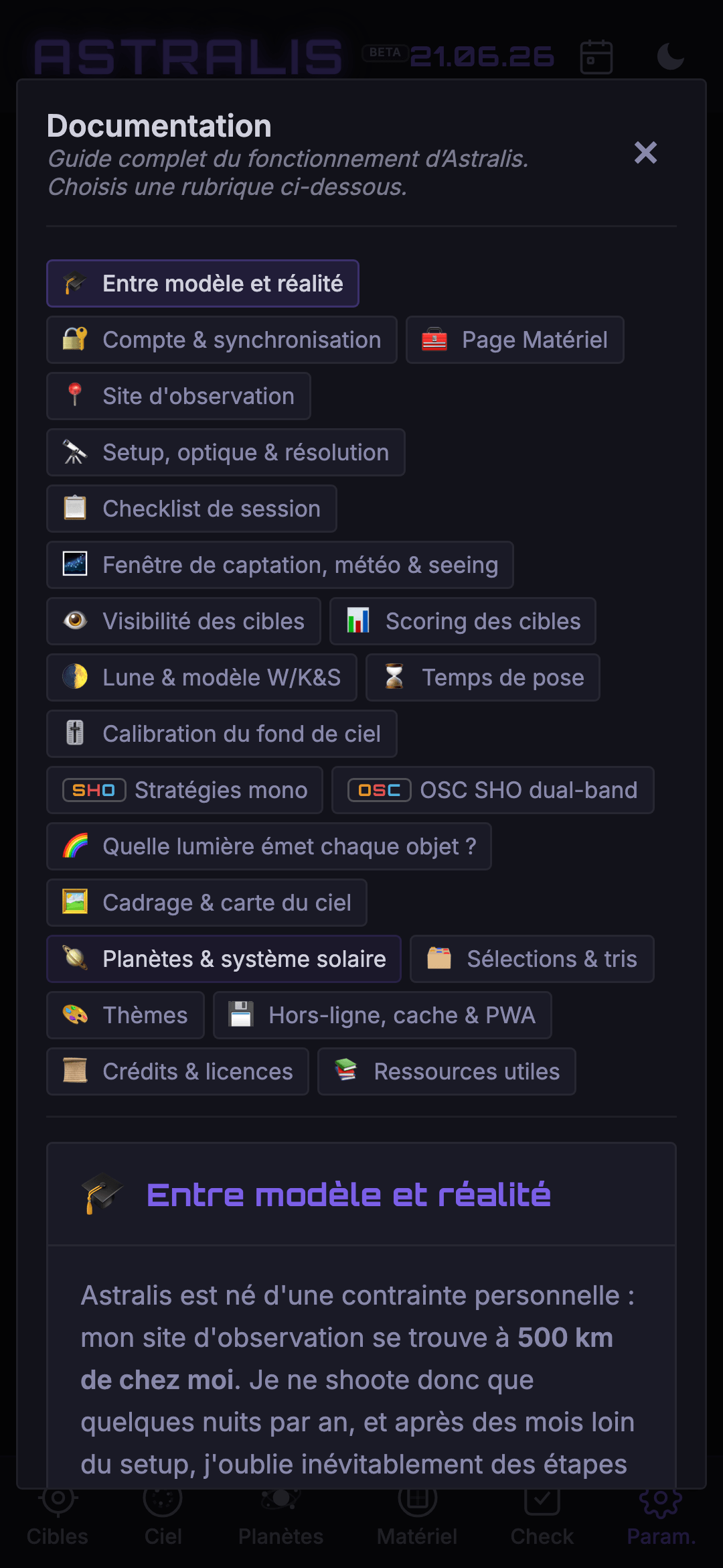 Documentation sur mobile