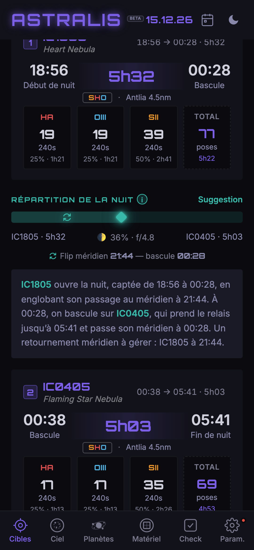 Plan de nuit sur mobile