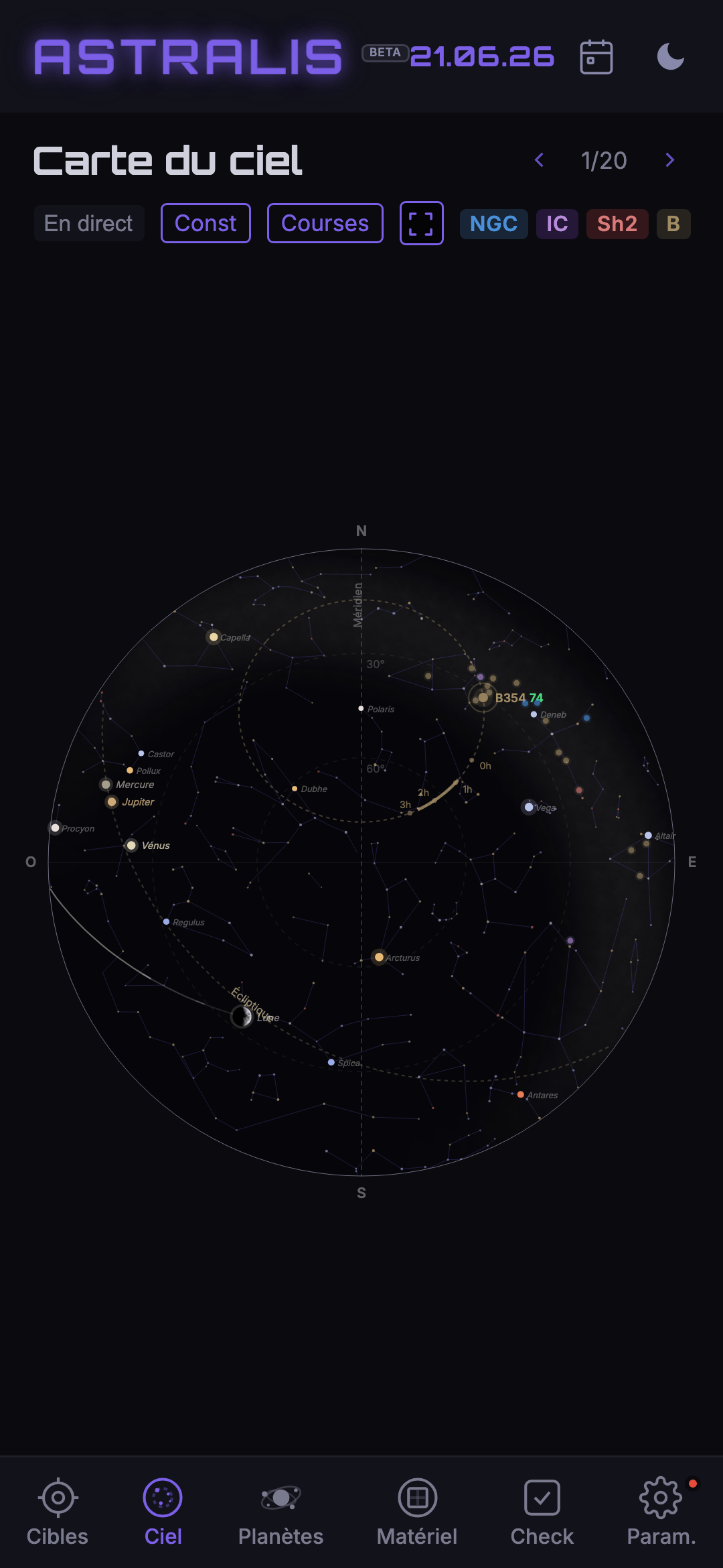 Carte du ciel sur mobile