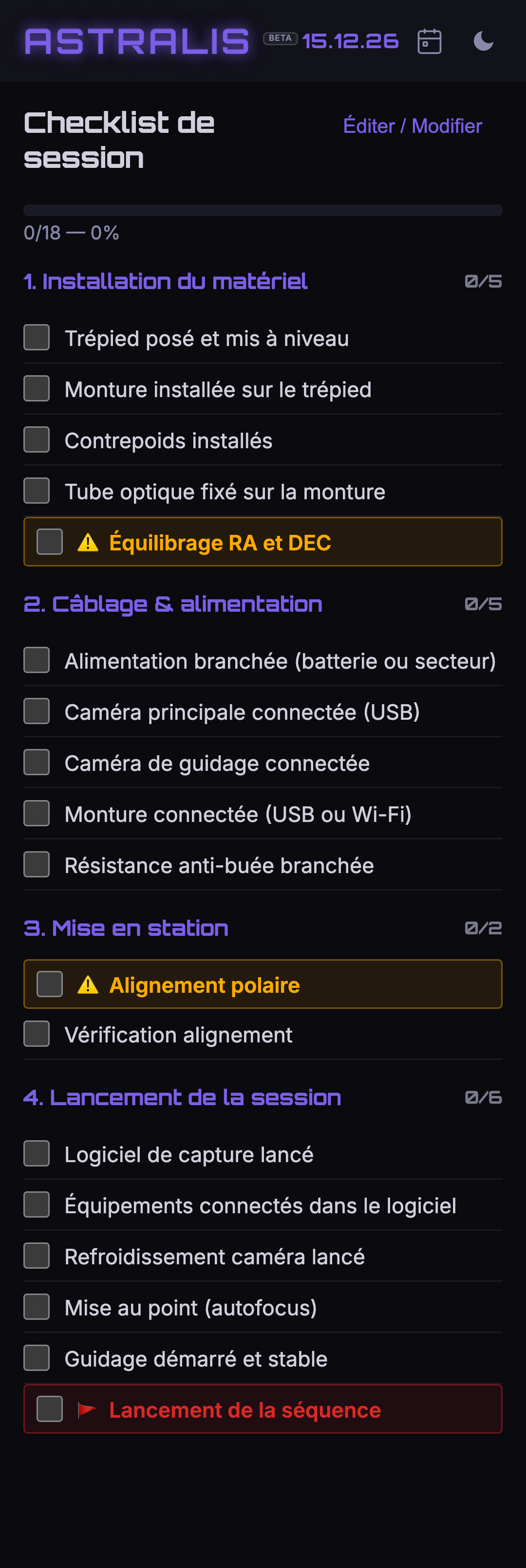 Checklist sur mobile