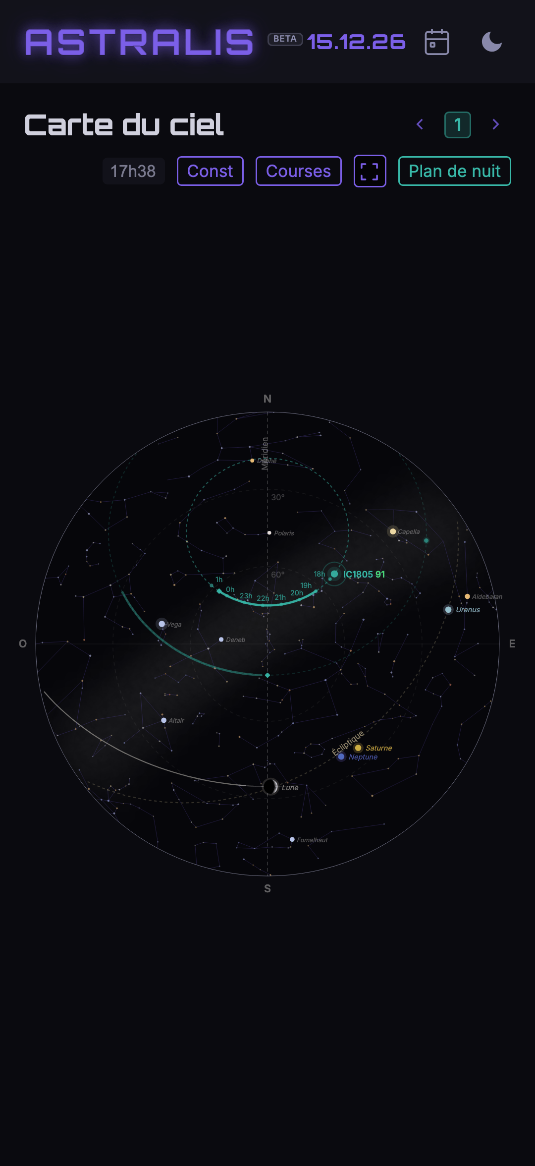 Carte du ciel sur mobile